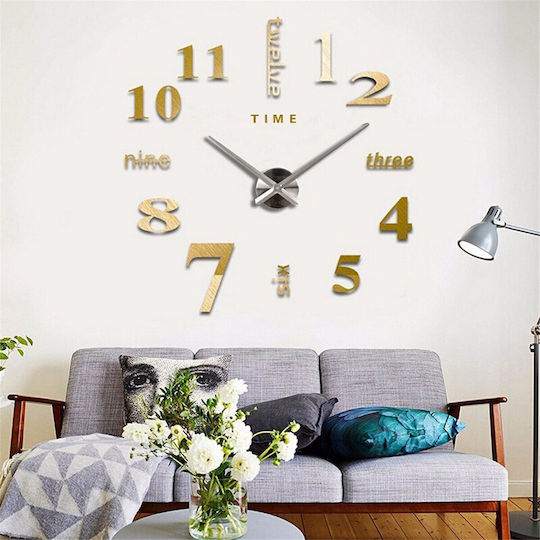 Factory 3D Wanduhr Aufkleber Metallisch Gold Ø40cm