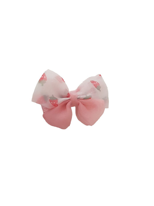 Παιδικό Clip -Κοκαλάκι μαλλιών Bow φράουλα με προστασία Pink