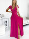 411-5 Sommer Maxi Abendkleid mit Schlitz Rosa