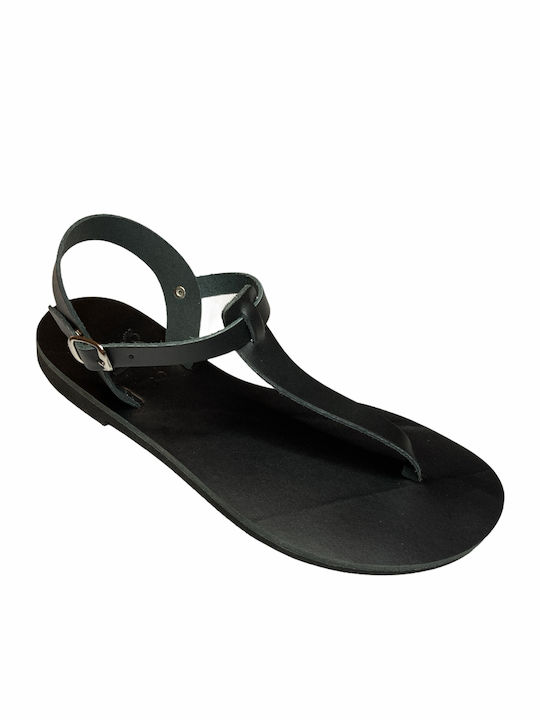 THEROS Greek 100% leather sandal handmade. Code TAF. Color BLACK.