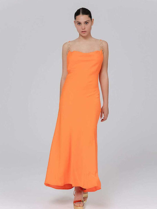 Twenty 29 Summer Maxi Evening Dress Satin Orange
