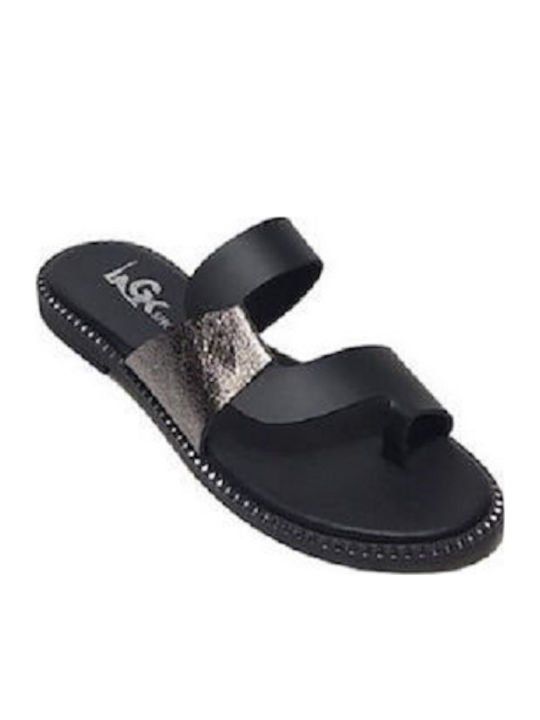 Leather Women's Flat Sandals in Black Color