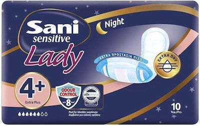 Sani Sensitive Lady Extra Plus 4+ Night Γυναικείες Σερβιέτες Ακράτειας Αυξημένης Ροής 6 Σταγόνες 10τμχ