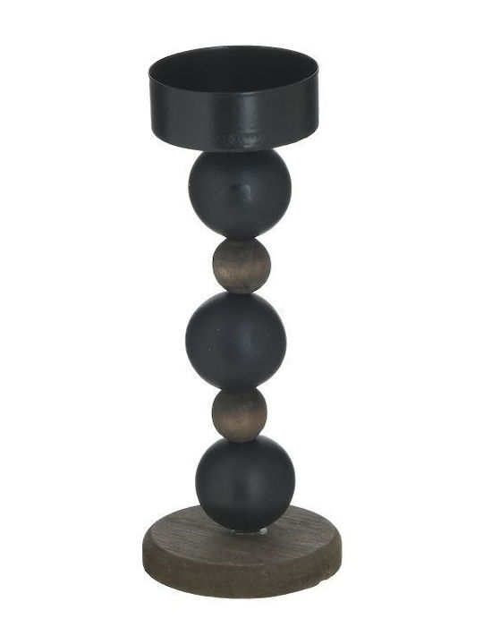 Inart Set of Candle Holders Wooden in Black Color 5x5x13cm 6pcs