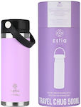 Estia Travel Chug Save The Aegean Sticlă Termos Oțel inoxidabil Fără BPA Lavender Purple 500ml cu Bucla