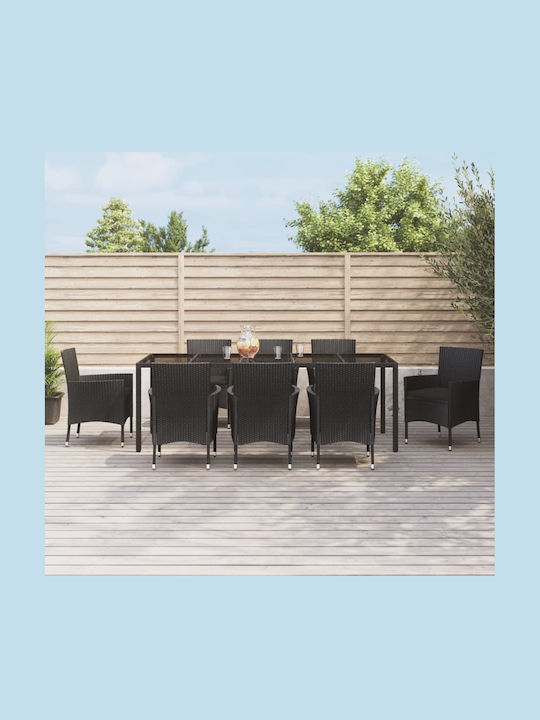 Outdoor Dining Set 9 Pieces Black with Pillows