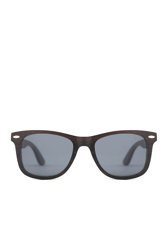 Daponte Unisex Sunglasses with Brown Wooden Frame and Gray Polarized Lens DAP366E#4