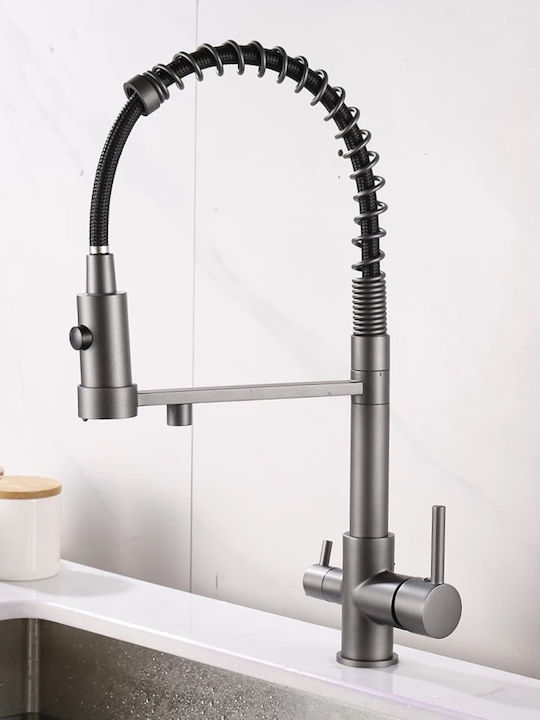 Stocco Stocco Tall Kitchen Counter Faucet with Detachable Shower and Spring Spout Silver