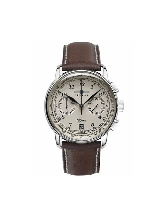 Zeppelin Watch Chronograph Battery with Brown Leather Strap