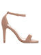 Famous Shoes Synthetic Leather Women's Sandals with Ankle Strap Beige with Thin High Heel ES-04-BEIGE