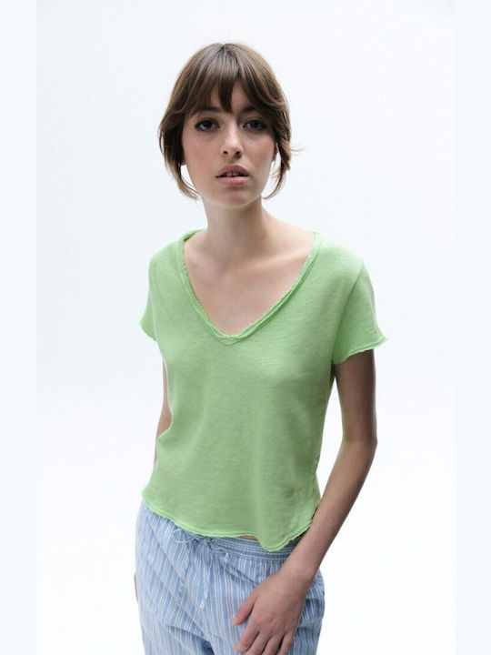 American Vintage Women's T-shirt with V Neck Green