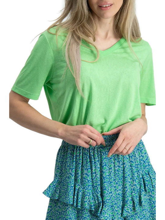 Only Women's T-shirt with V Neck Summer Green