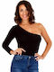 One Shoulder Bodysuit Black