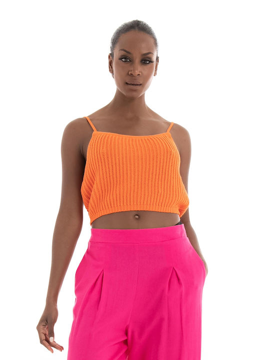 Glamorous Women's Summer Blouse with Straps Orange