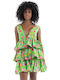Summer Mini Dress with Ruffles Green