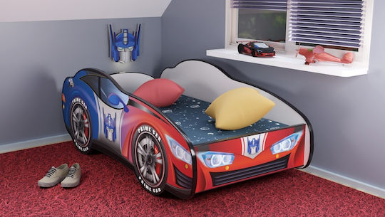 Racing Car Prime Pat pentru Copii Masina Single cu Saltea Multicolor 80x160cm