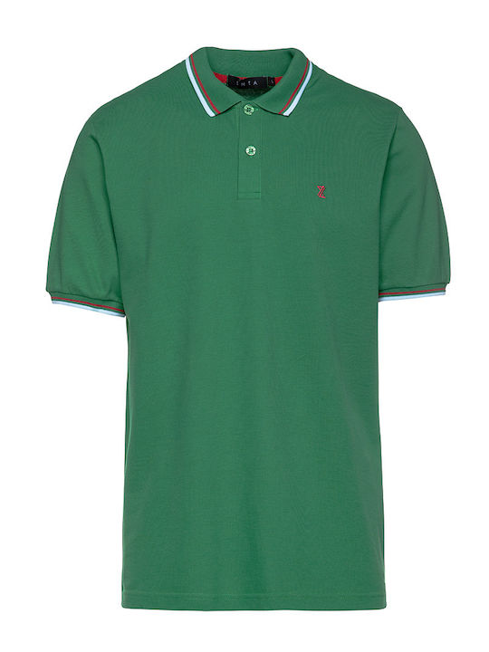 Snta Polo Pique cu mâneci scurte, guler și manșete în dungi, contrast cu logo-ul embr.- Verde