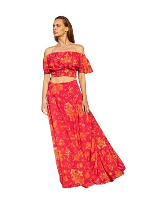 Desiree Ψηλόμεση Maxi Φούστα Floral σε Πορτοκαλί χρώμα