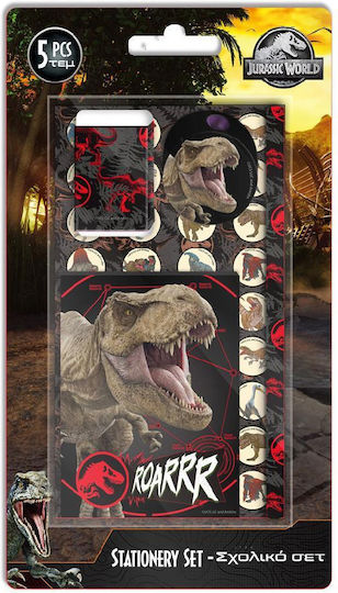 Diakakis Jurassic World Kids Stationery Set with Pencil, Sharpener, Eraser and Notepad 5pcs
