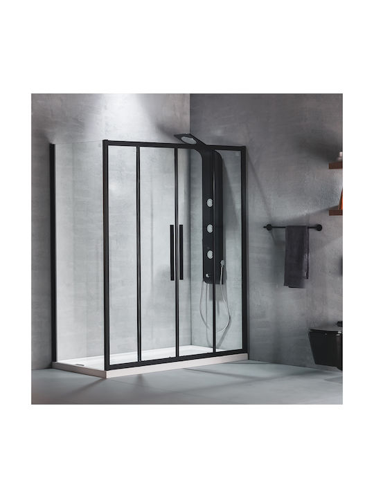 Devon Flow Slider 2+2 Shower Screen for Shower with Sliding Door 181-184x195cm Clean Glass Black Matt