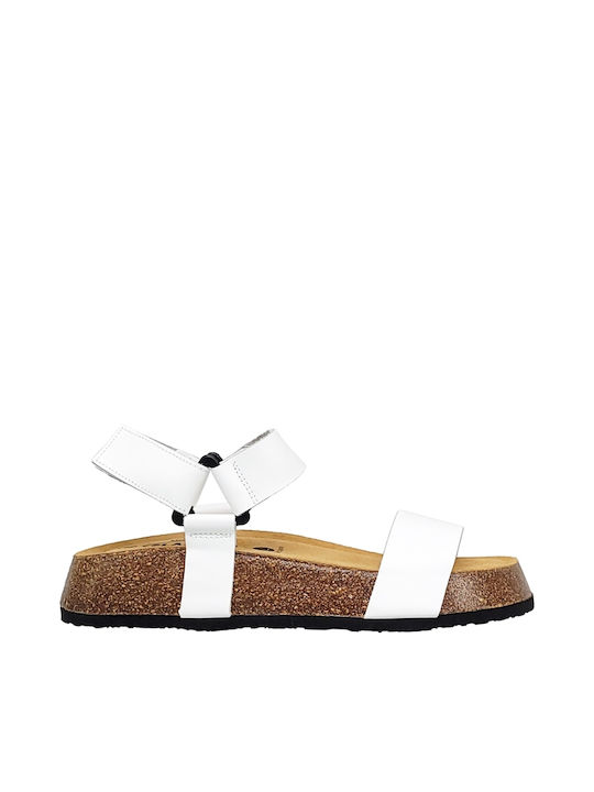 Plakton Anatomic Leather Women's Sandals with Ankle Strap White