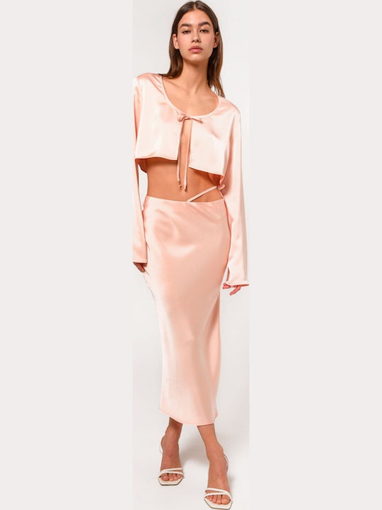 Gwyneth Set mit Satin,σατεν Midi Rock Rosa