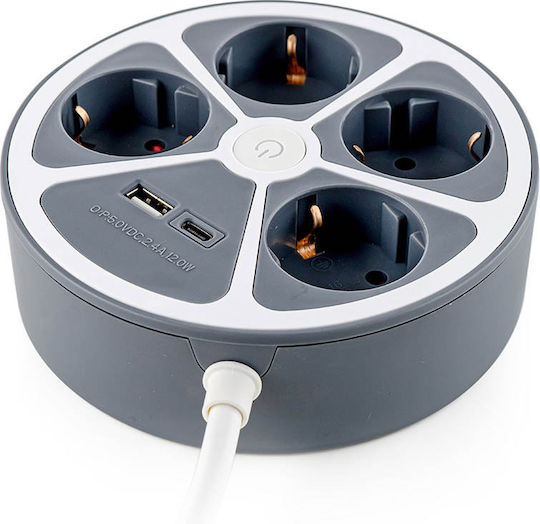 Muhler Steckdosenleiste mit 4 Steckdosen, 1 USB-A, 2 USB-C und Schalter
