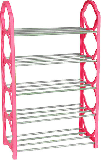 Plastic Shoe Organizer with 5 Shelves Pink Silver 42x18x71cm 103006-16