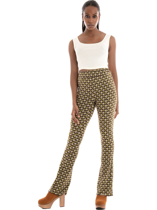 Women's High-waisted Fabric Trousers Flared with Elastic