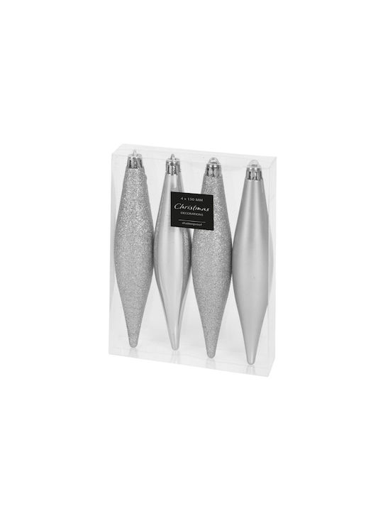 Hängender Stalaktit Ornament Silber mit Glitzer Set 4Stück