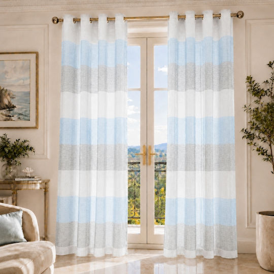 My Home Luxury Grommet Curtain Light Blue Α121-7 270x260cm