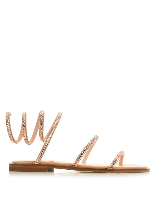 Sofia Manta Leather Women's Flat Sandals in Pink Color