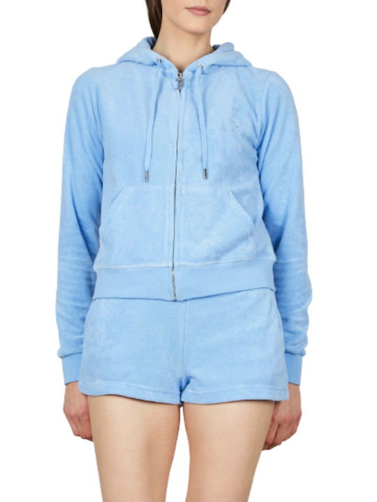 Juicy Couture Toweling Robertson Women's Hooded Cardigan Light Blue