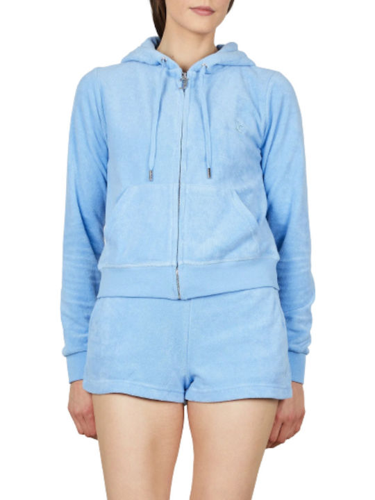Toweling Robertson Women's Sweatshirt Jacket Hooded Light Blue