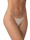 Women's String with Lace Beige