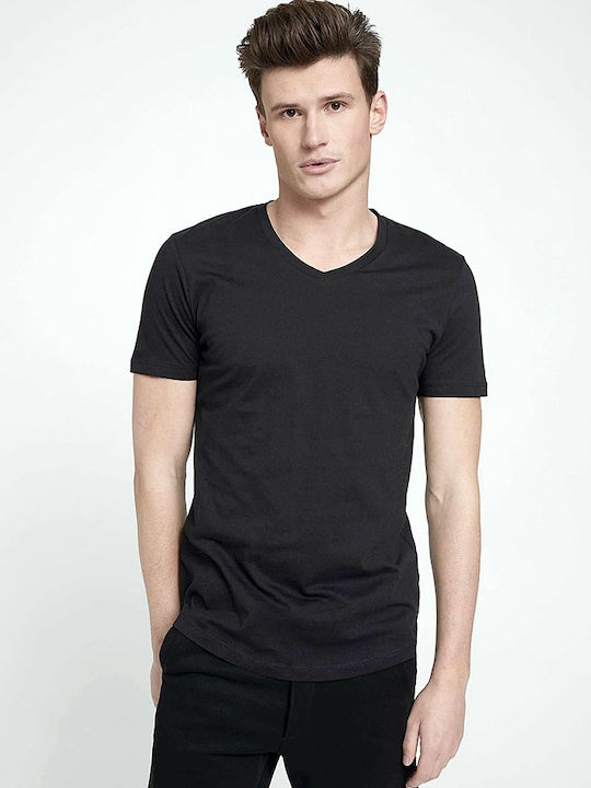 Tom Tailor T-shirt Bărbătesc cu Mânecă Scurtă cu Decolteu în V Negru