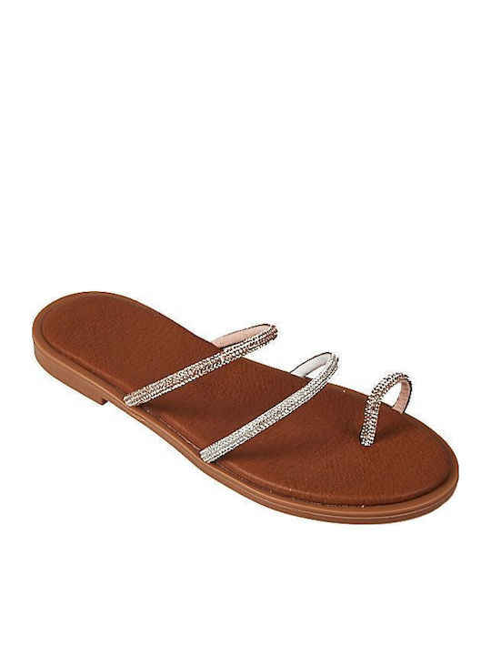 Elenross Flache Sandalen für Damen in Silber Farbe