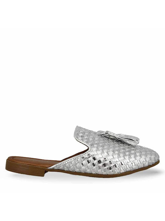 Parex Flat Leather Mules Silver 13027027.S
