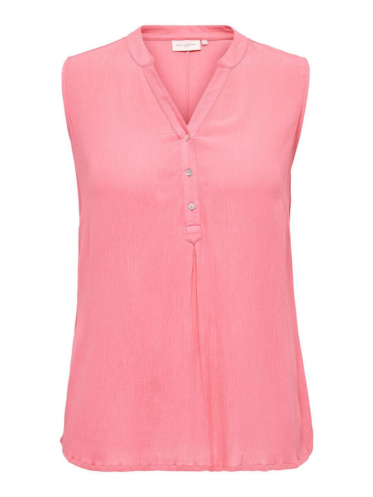 Only Women's Summer Blouse Sleeveless with V Neck Pink