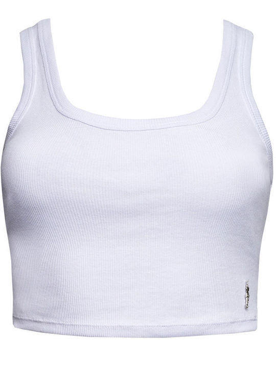 SugarFree Damen Sommer Crop Top Baumwolle Ärmellos Weiß