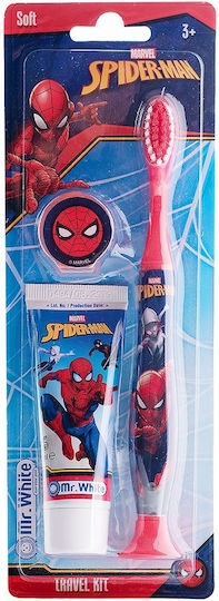 Mr. White Spider Man Travel Kit Children's Toothpaste with Toothbrush for 3+ Years 2 Pieces Strawberry Flavor