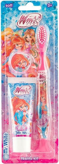 Mr. White Winx Travel Kit Children's Toothpaste with Toothbrush for 3+ Years 2 Pieces Strawberry Flavor