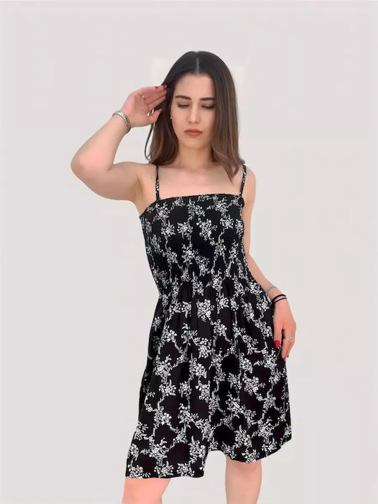 Floral Mini Φόρεμα Μαύρο One Size