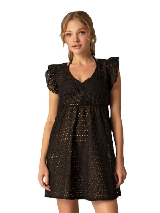 Milena by Paris Summer Mini Dress Wrap with Ruffle Black