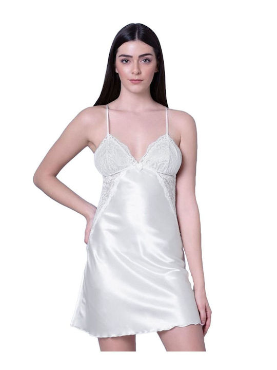 Milena by Paris Summer Satin Women's Nightdress White