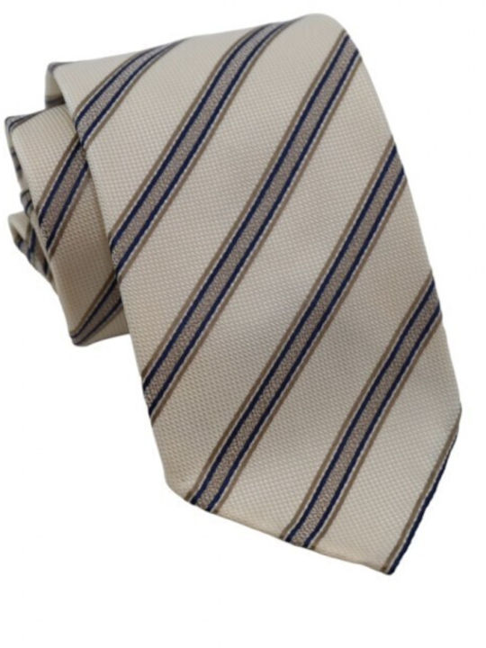 Silk Tie Hand Rolled Edge Beige Striped 7.5cm.