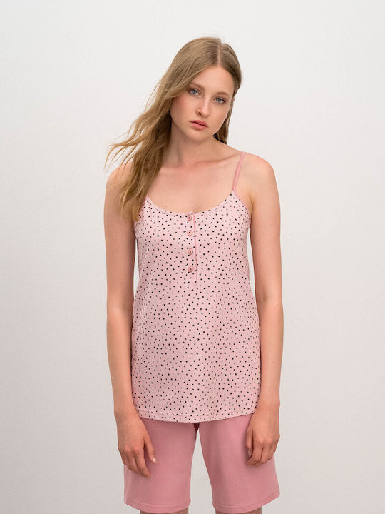 Vamp Sommer Damen Pyjama-Set Baumwolle Rosa