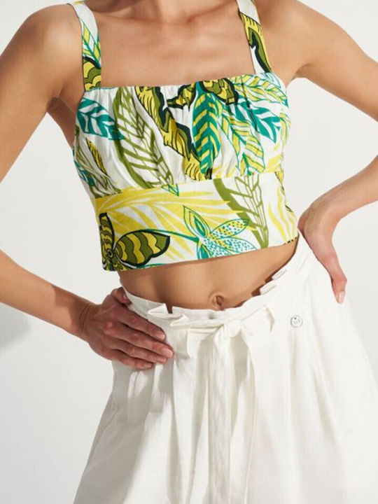 Ale - The Non Usual Casual Women's Summer Crop Top with Straps & Zipper Floral Green