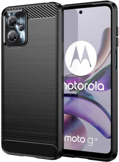 Techsuit Carbon Задна корица Силикон Черен (Moto G13)