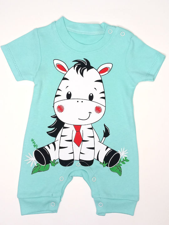 Türkisfarbener kurzärmeliger Baby-Overall "Zebra"